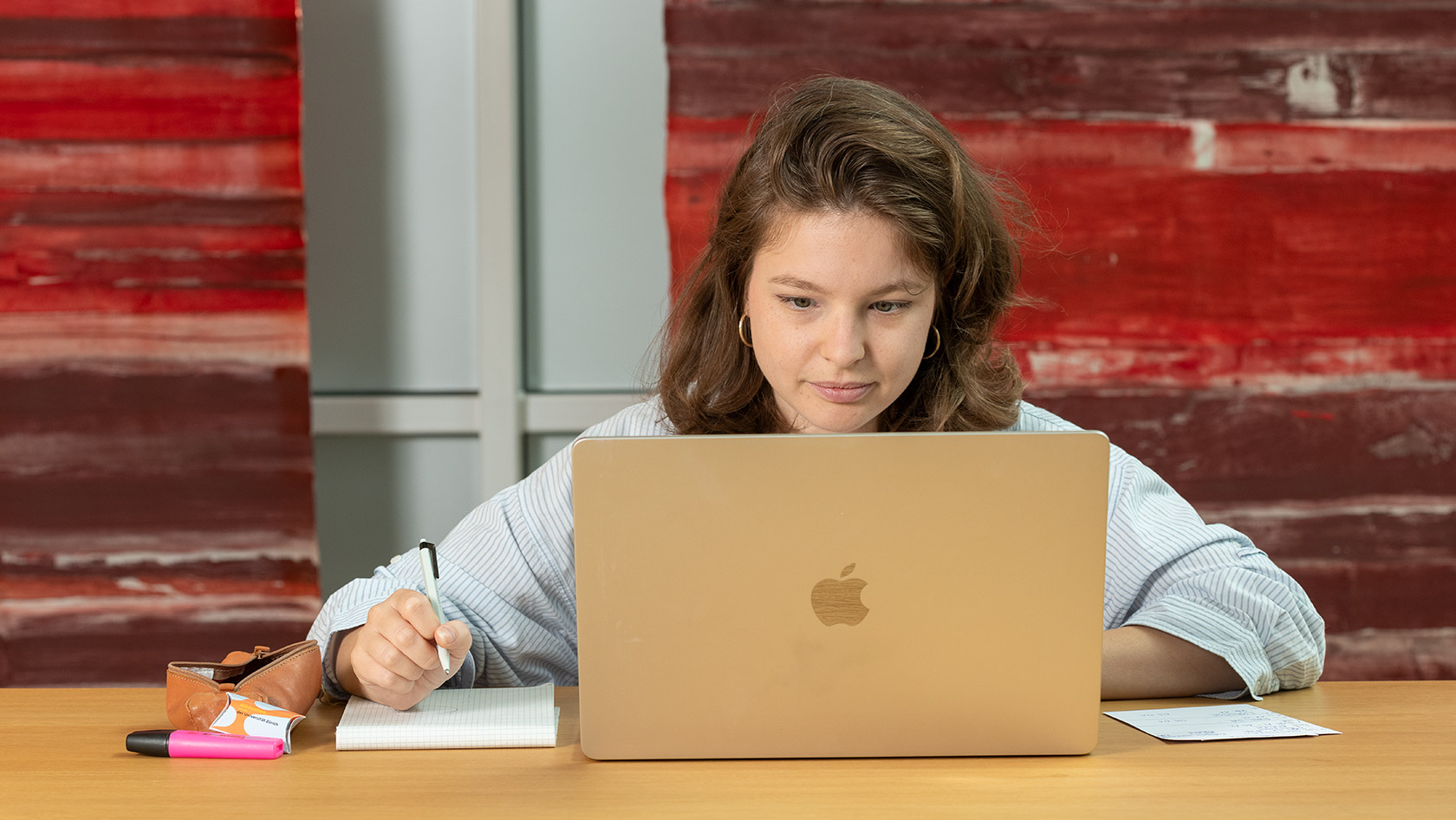 Eine Studentin arbeitet am Laptop